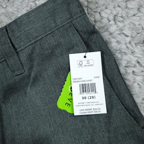 Volcom Boys Youth Frickin Chino Shorts Size 30 Gray Modern Straight Stretch - Picture 4 of 8